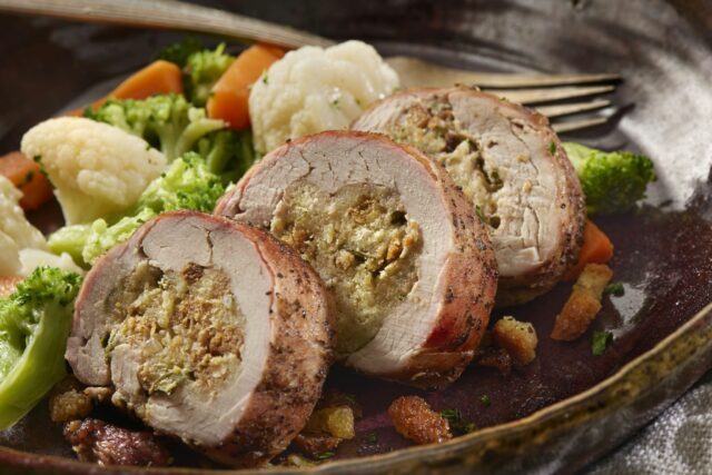 Stuffed Pork Tenderloin with Steamed Vegetables